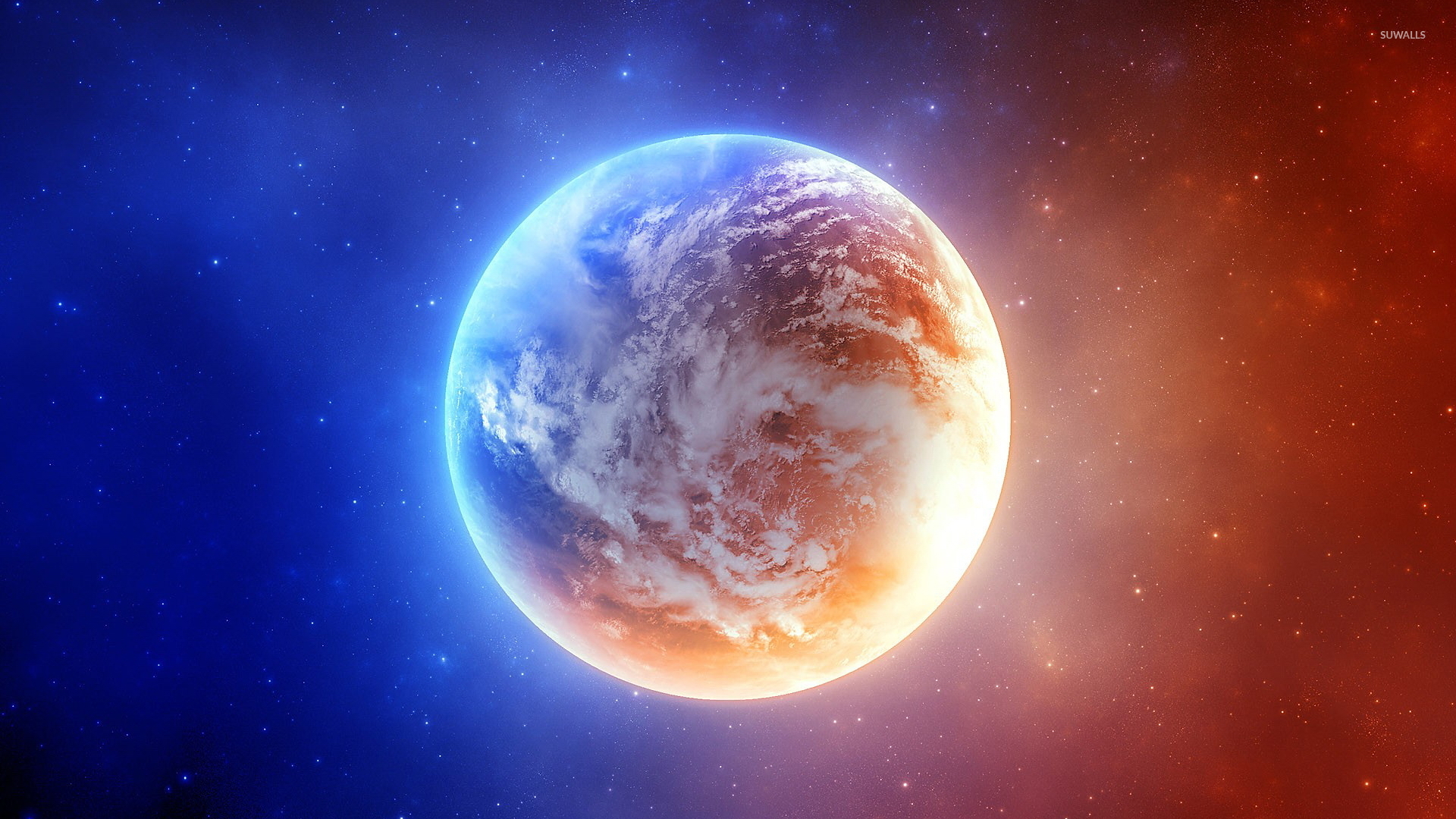 Red and blue planet wallpaper