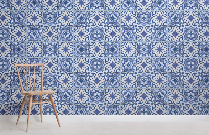 Blue white portuguese tile wallpaper mural uk