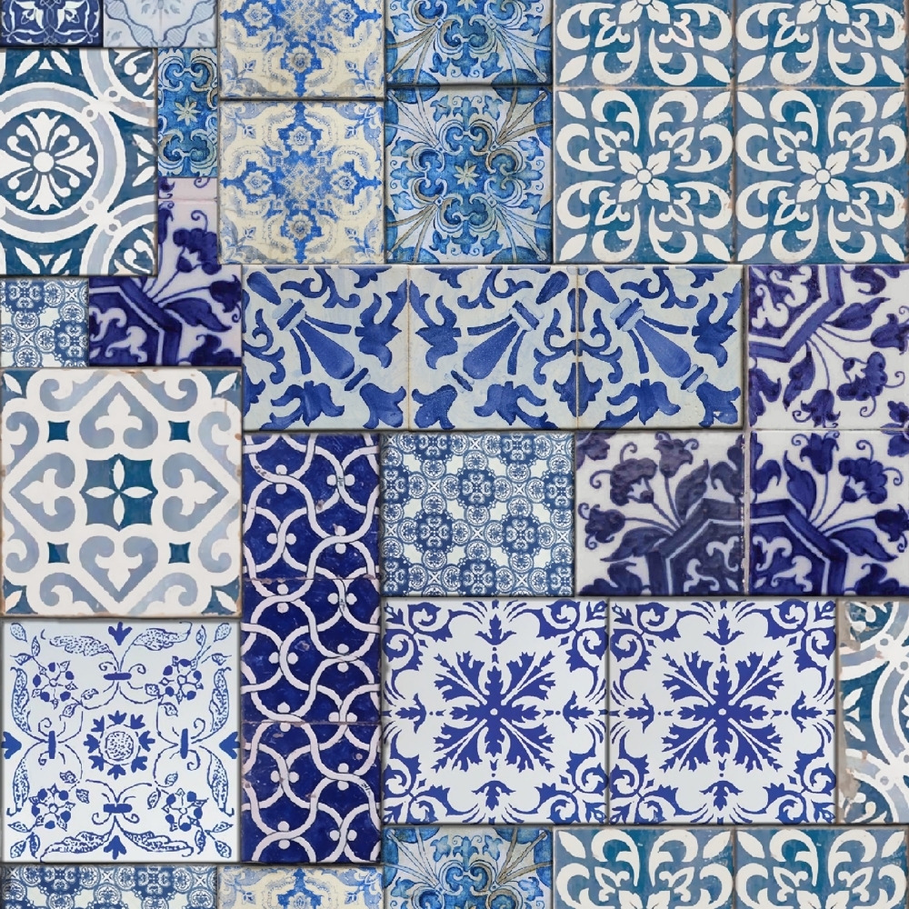 Moroccan tiles wallpaper blue white