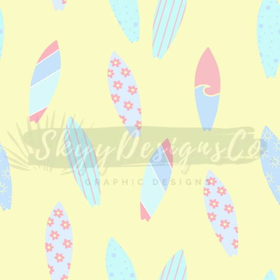 Pastel surf boards digital seamless pattern for fabrics and