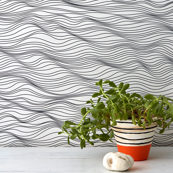 Linear waves wallpaper in sea slate â bold noble