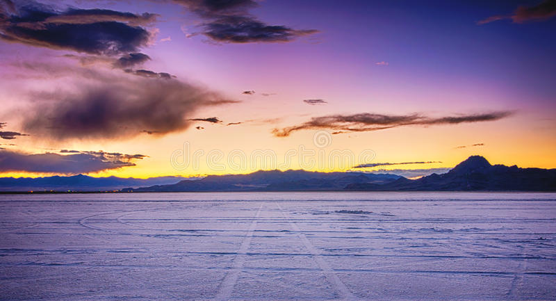 Bonneville salt flats sunset stock photos