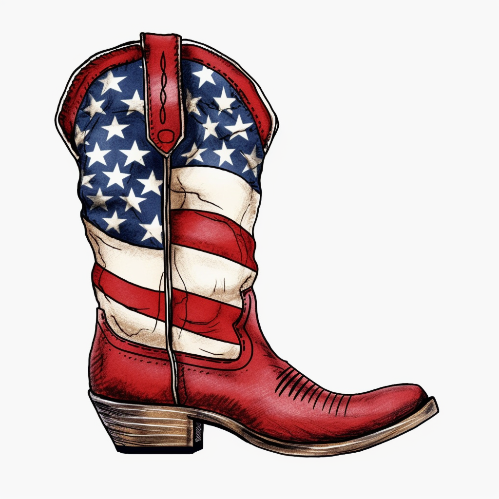 Draw american flag cowboy boots clipart white background