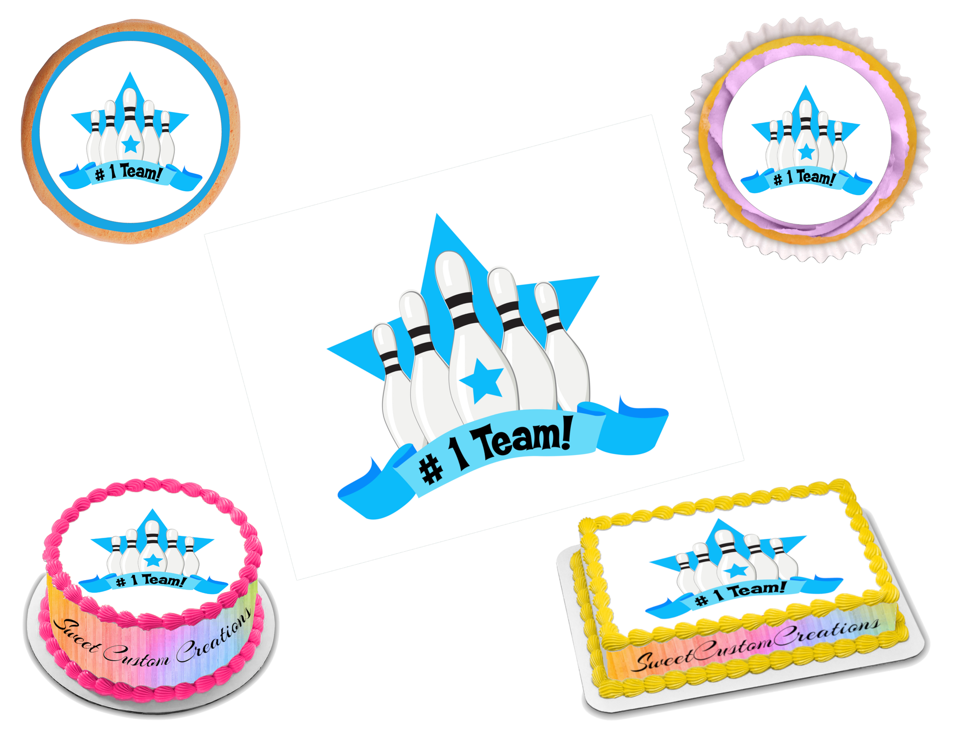 Bowling edible image frosting sheet topper sizes â sweet custom creations