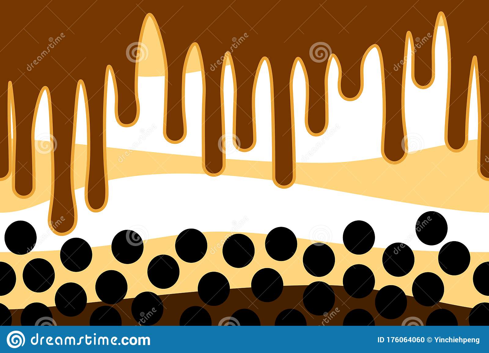 Close up of doodle bubble tea pearl milk tea or boba tea seamless pattern background and borders cartoon hand drawn stock vector