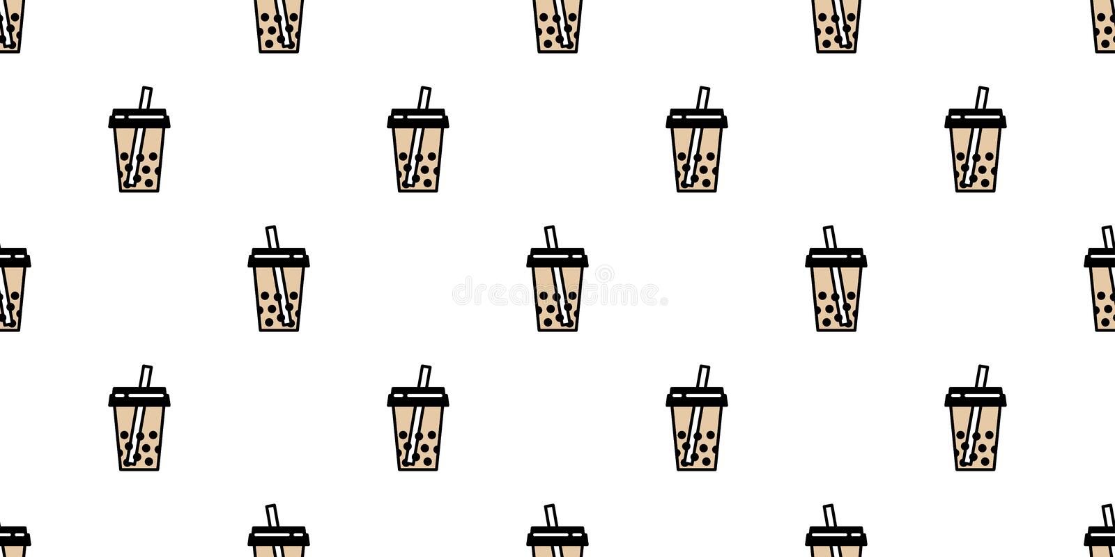 Boba tea seamless pattern vector bubble milk tea scarf isolated tile background repeat wallpaper doodle illustration brown design stock vector