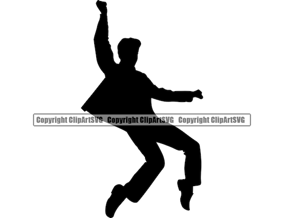Dancing man silhouette disco swing excited celebrate happy dance young guy dancer design element logo svg jpg clipart vector cutting file