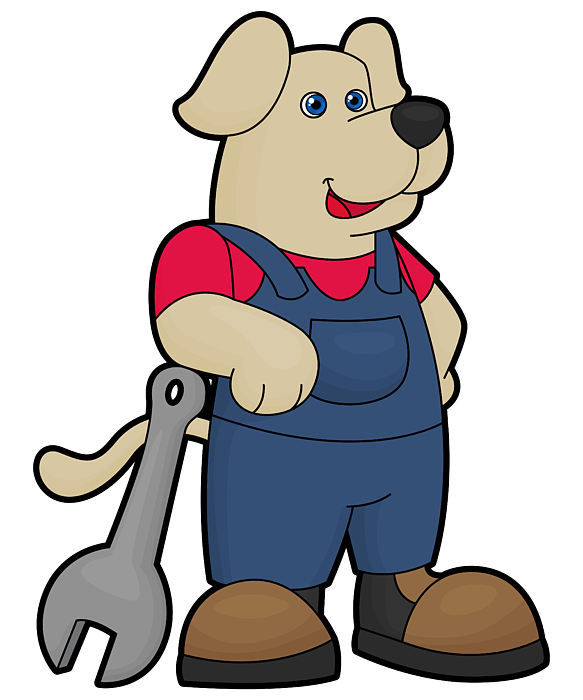 Dog as mechanic with wrench greeting card by markus schnabel