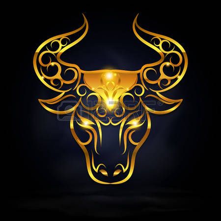 Gold bull head symbol with dark background vector taurus art taurus tattoos bull tattoos