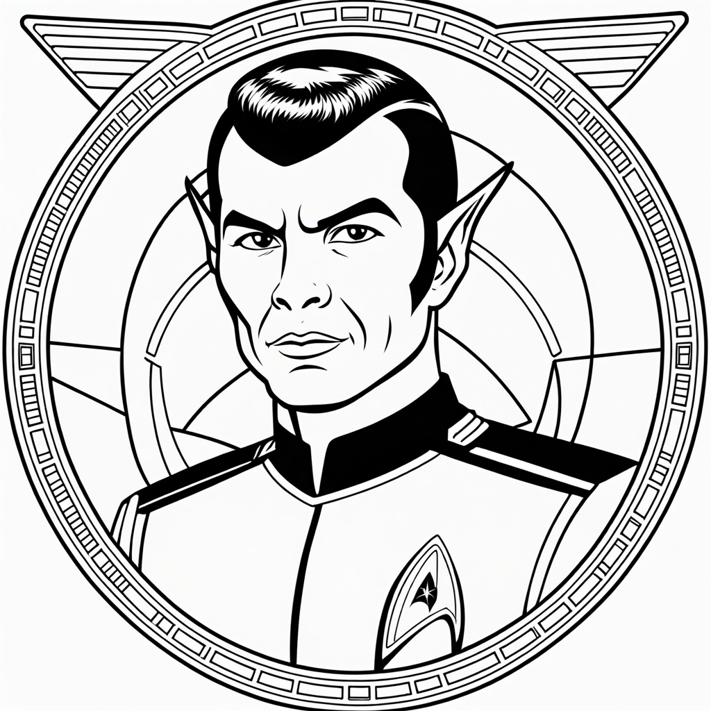 Coloring book page star trek cute alien species with small pointy ears with human