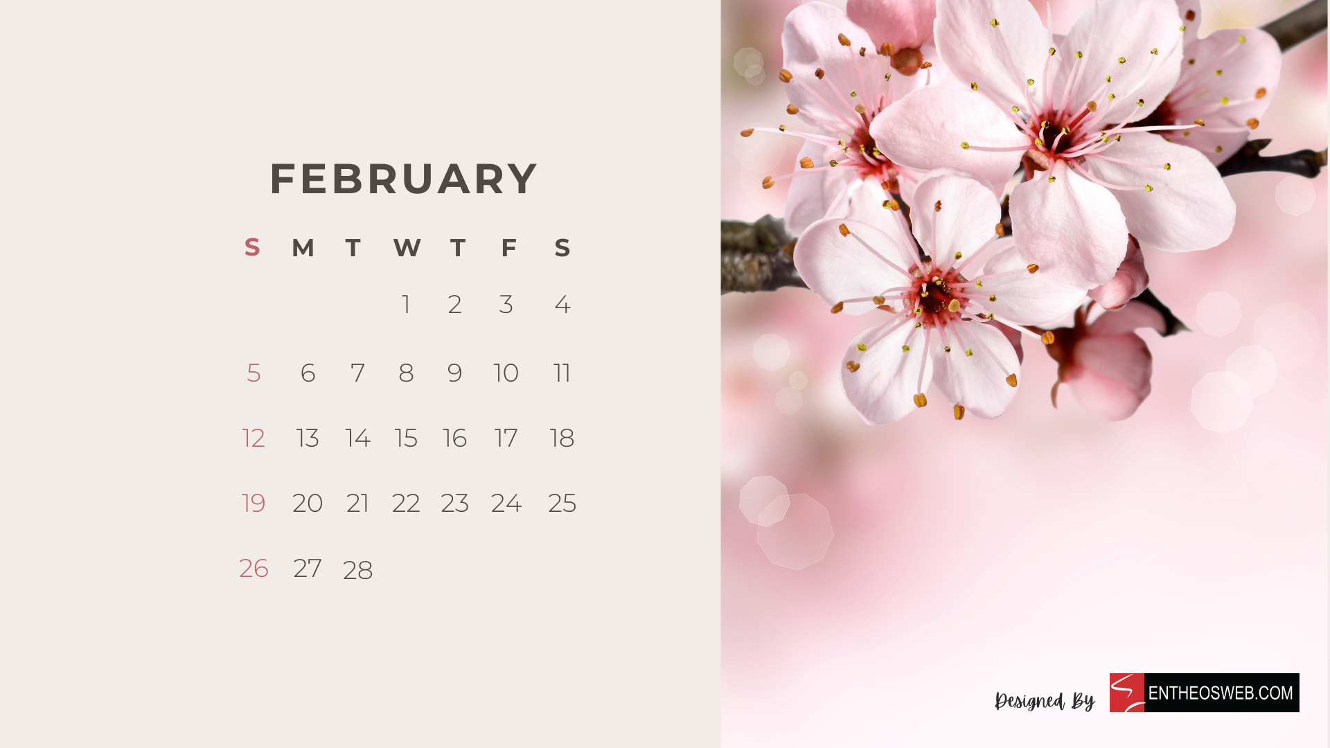 Beautiful flowers monthly calendar for desktop wallpaper and print