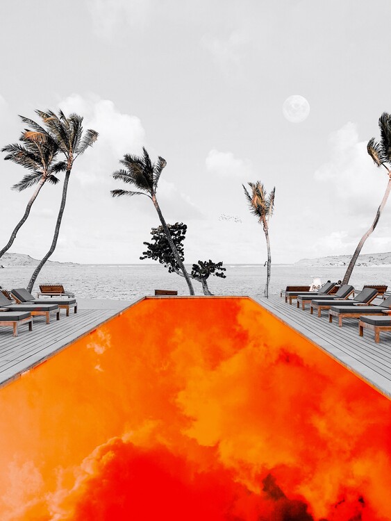 Red hot californication orange clouds pool posters art prints wall murals motifs
