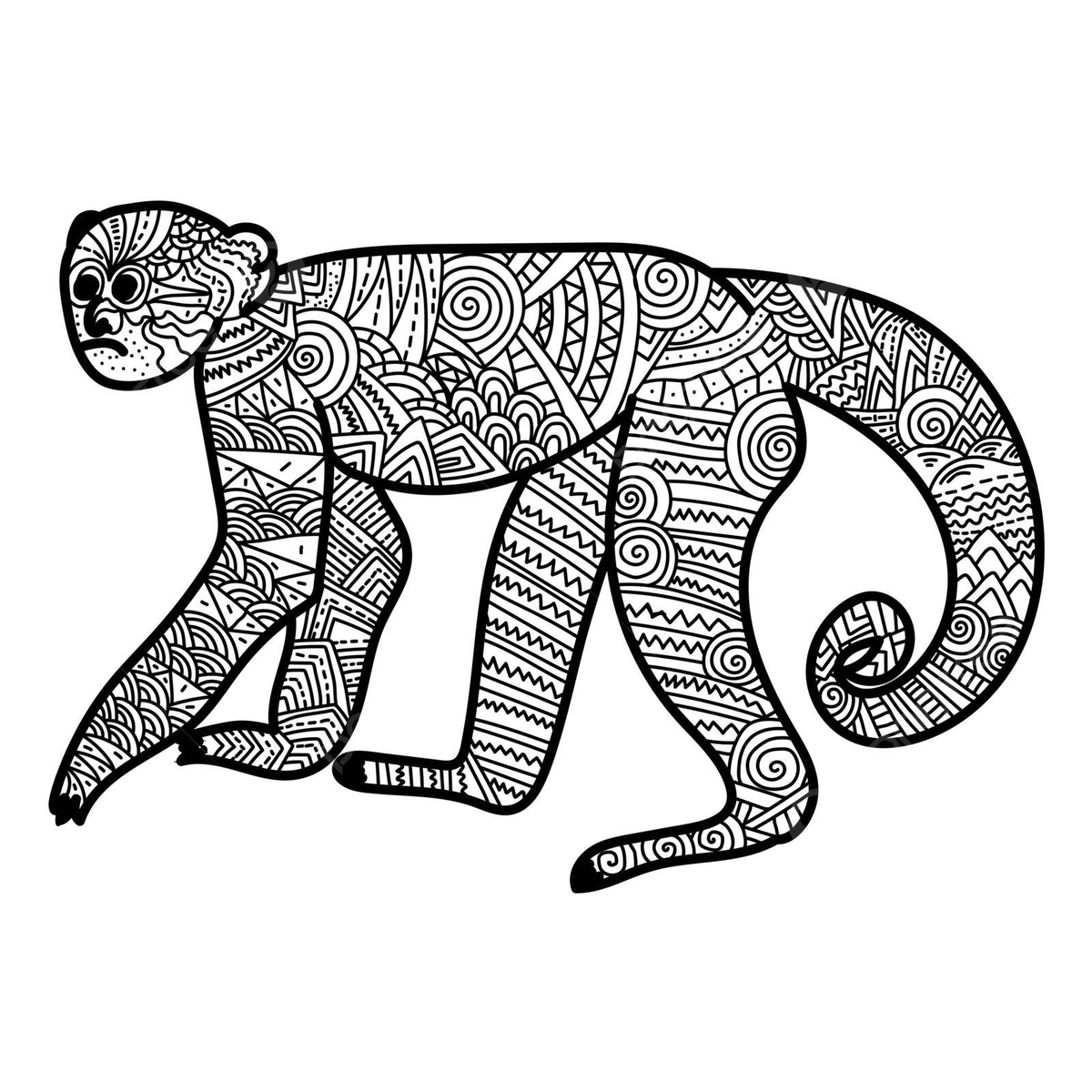 Meditative animal coloring page featuring the ornatelypatterned monkey a symbol of the eastern horoscope vector animal drawing monkey drawing key drawing png and vector with transparent background for free download