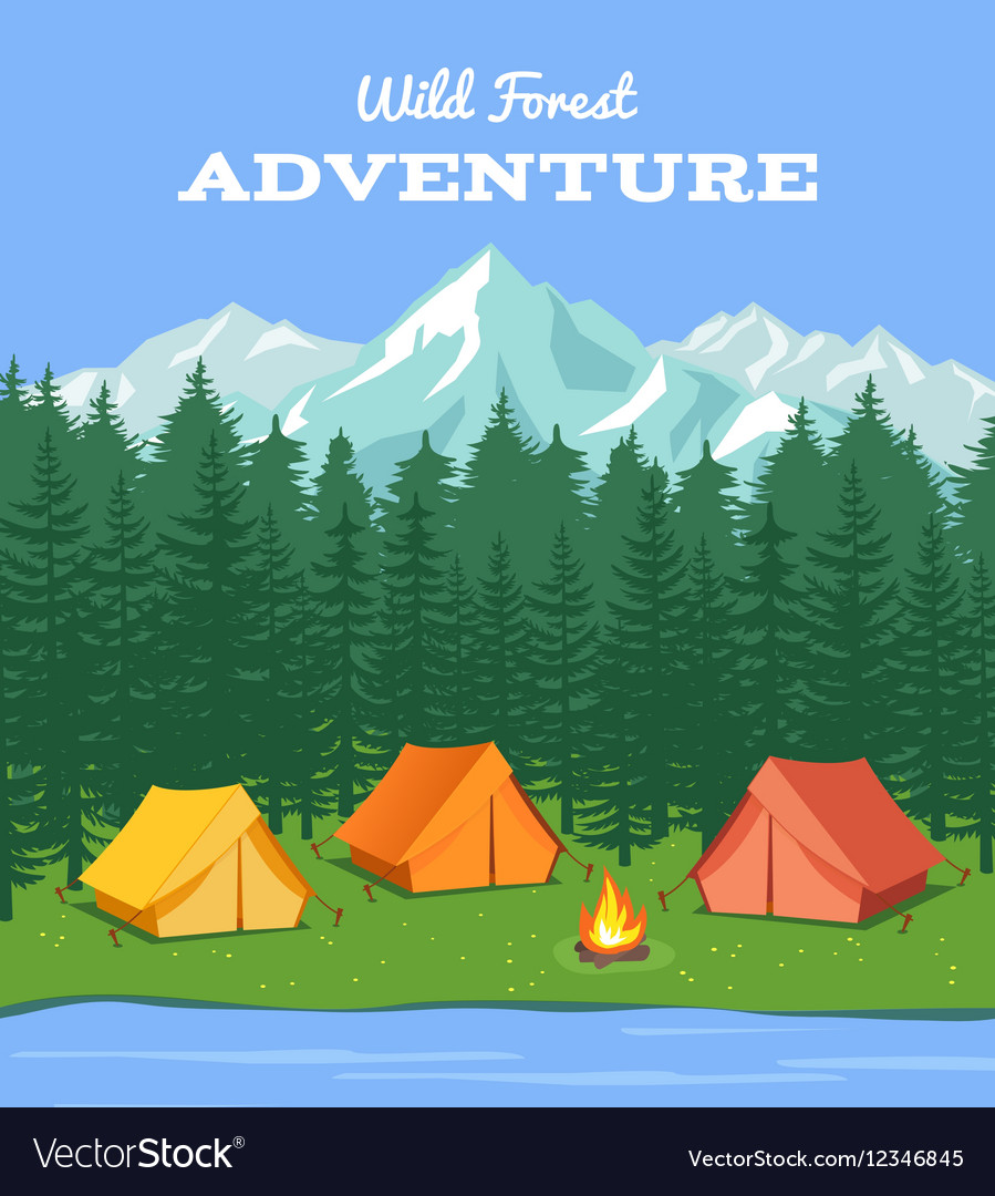 Outdoor camping nature background with river vector image