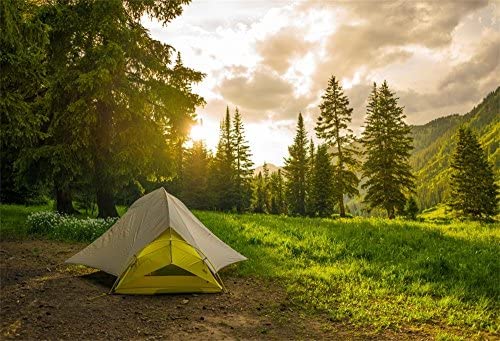 Lfeey xft pine forest camping background for photography sunrise outdoor travel scout mountains landscape grassland camp tents backdrop holiday vacation photo shoot props electronics
