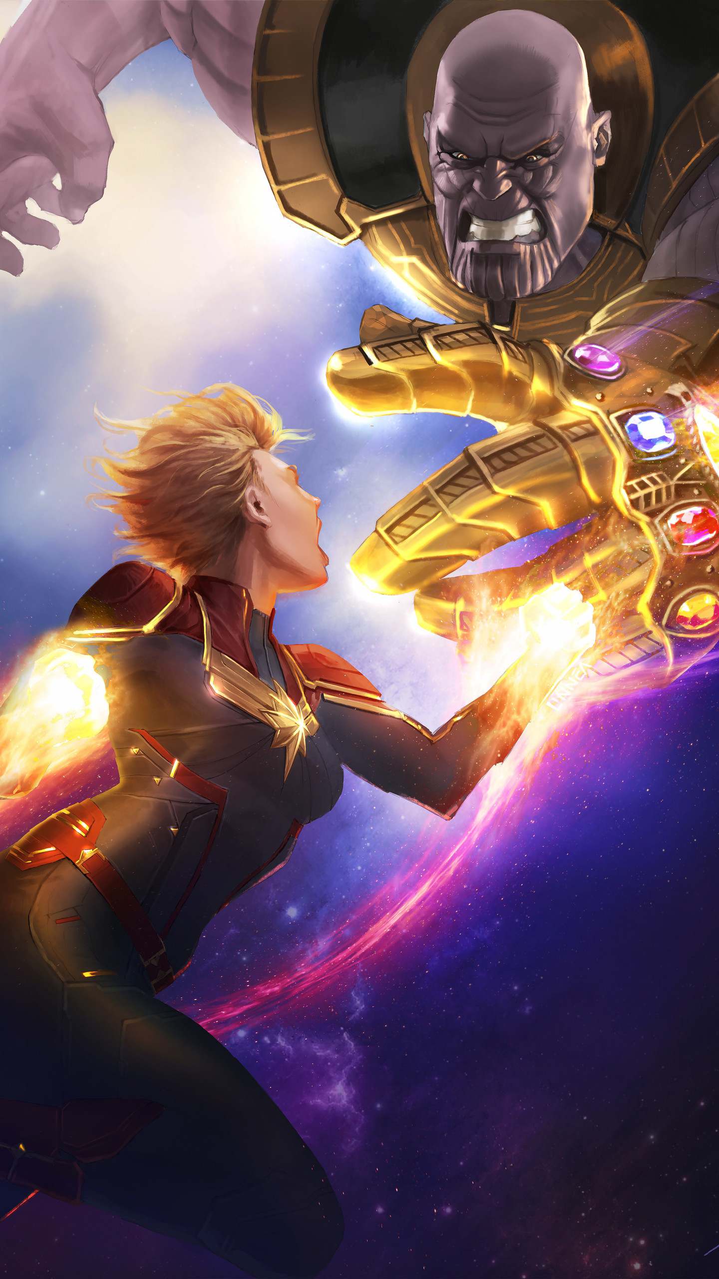 Thanos vs captain marvel fight avengers endgame iphone wallpaper