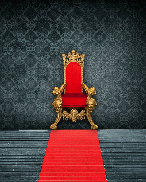 Room interior with throne and red carpet stock photo