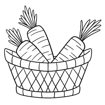 Premium vector basket with carrots isolated coloring page