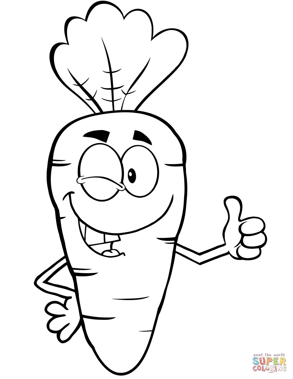 Winking cartoon carrot character coloring page free printable coloring pages