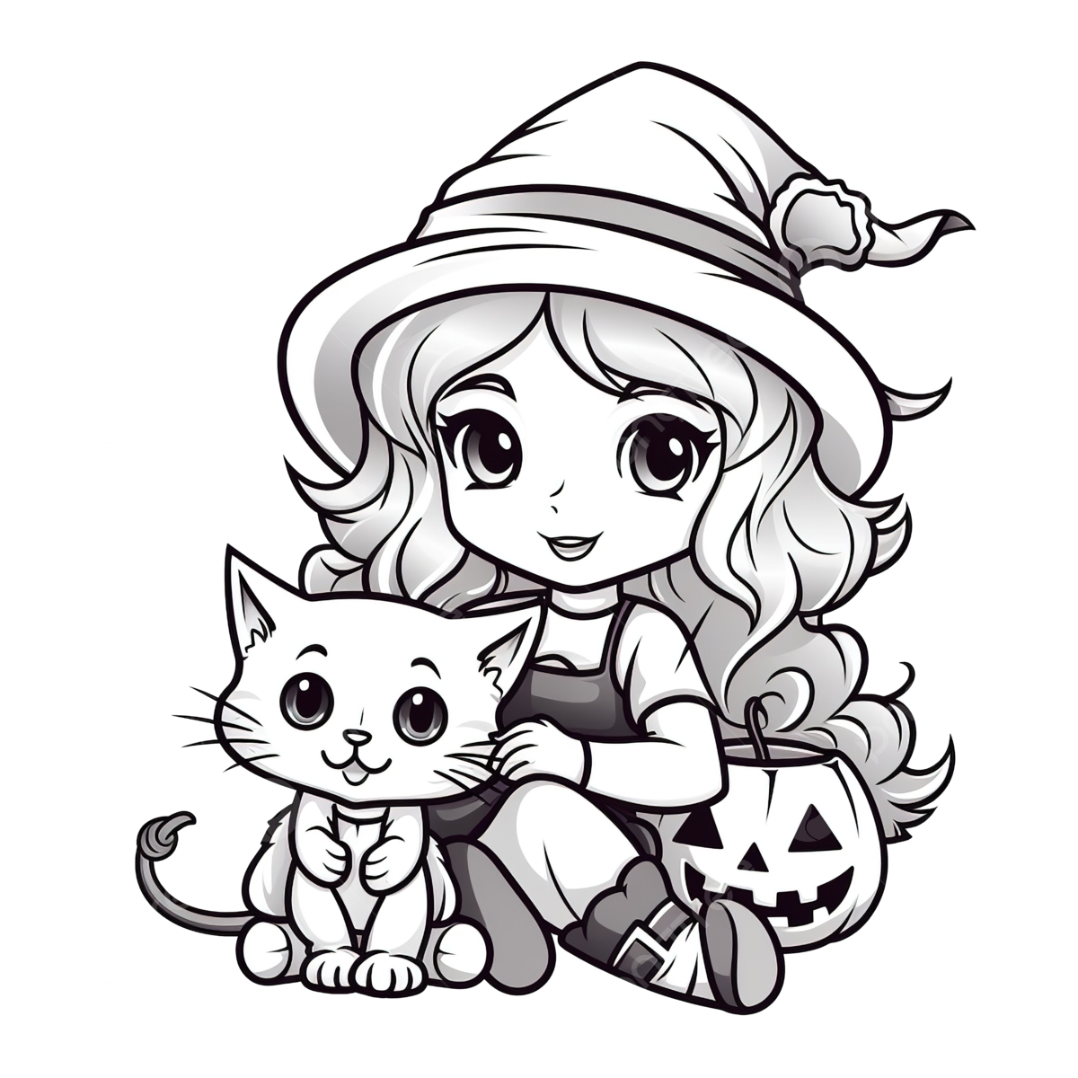 Little witch with kitten for halloween coloring page halloween drawing witch drawing ring drawing png transparent image and clipart for free download
