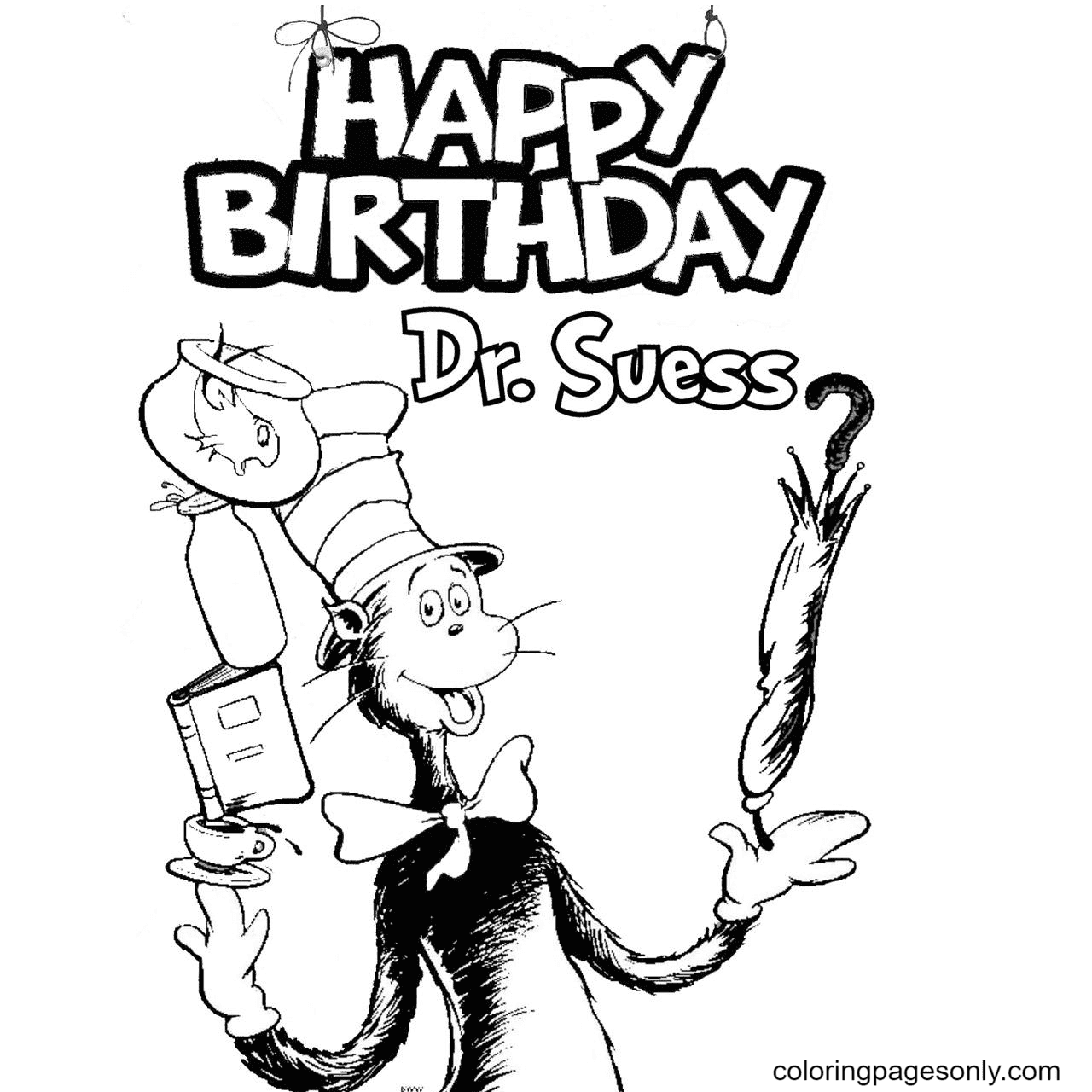Cat happy birthday dr seuss coloring page