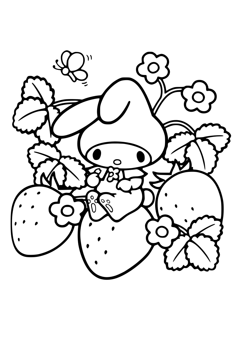 Dibujo conejito fresas kawaii sanrio hello kitty pegatinas bonitas dibujos bonitos