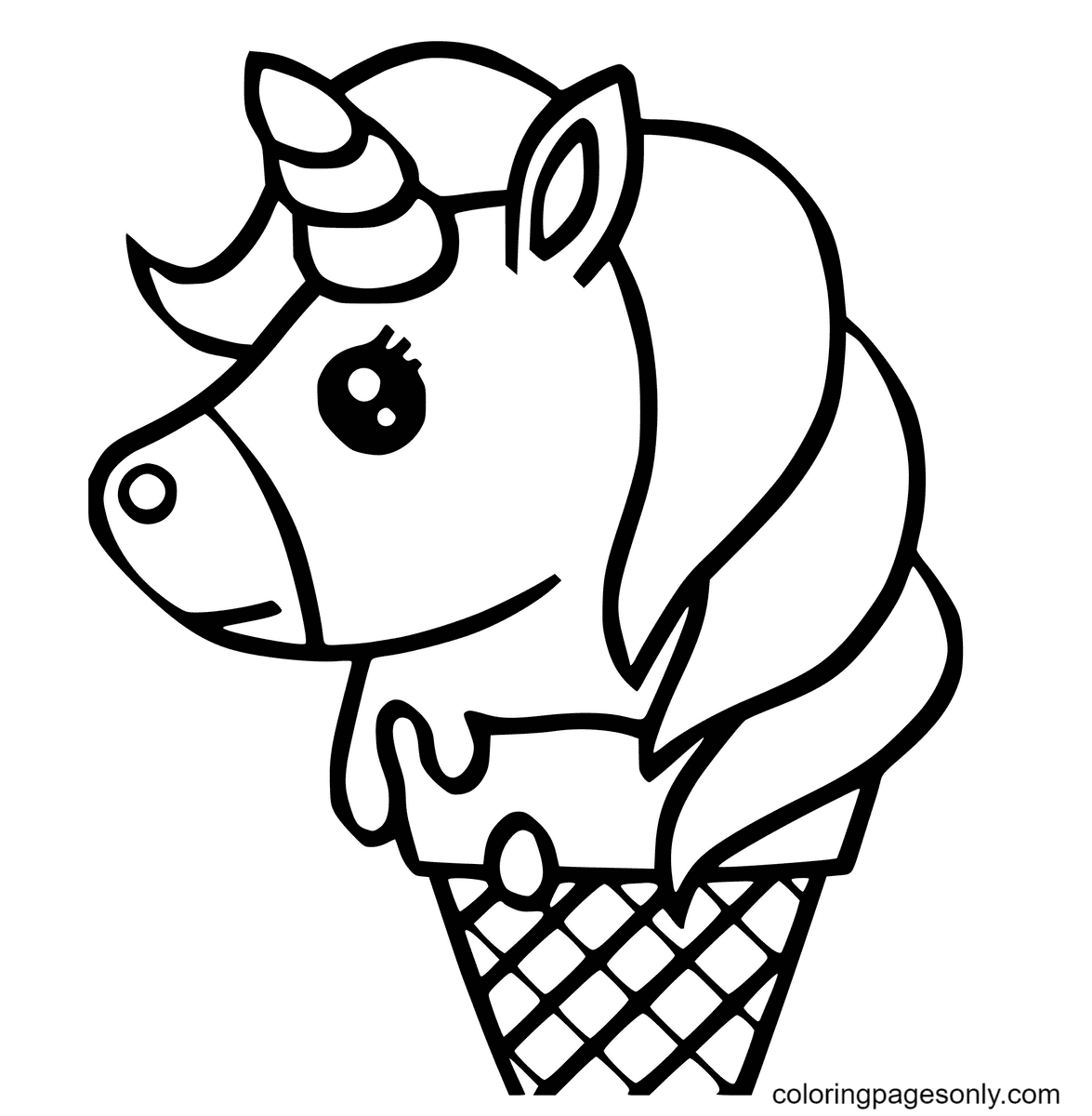Cute unicorn ice cream kawaii coloring page