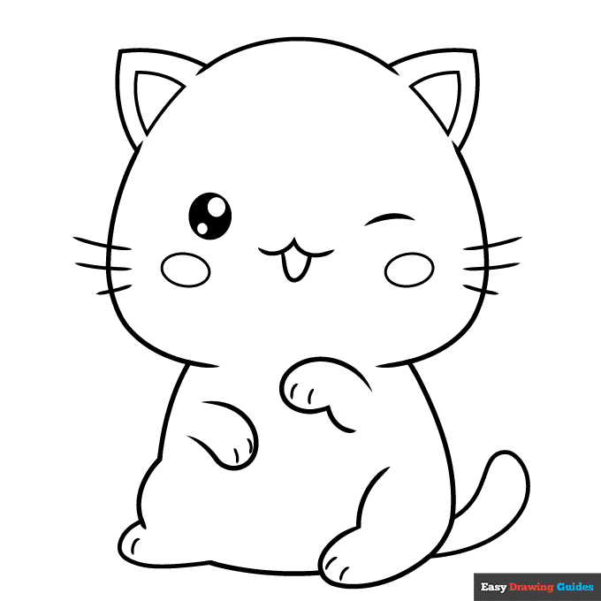 Kawaii cat coloring page easy drawing guides
