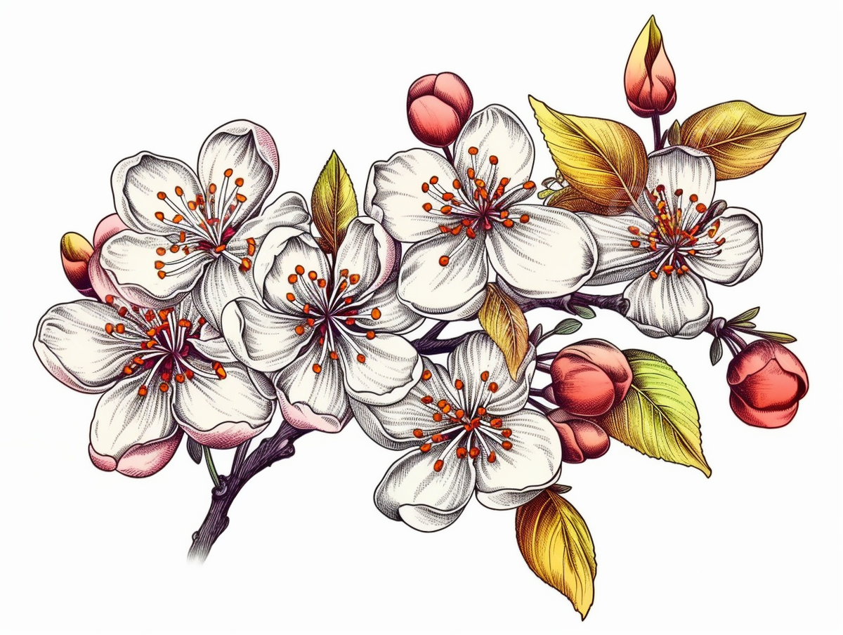 An illustration of a flowering cherry branch coloring page plum blossom png transparent image and clipart for free download