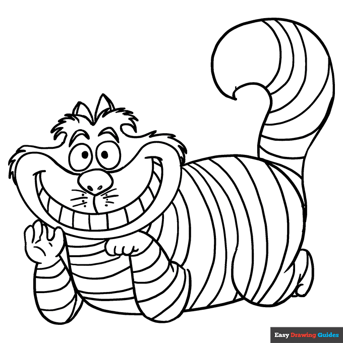 Cheshire cat coloring page easy drawing guides