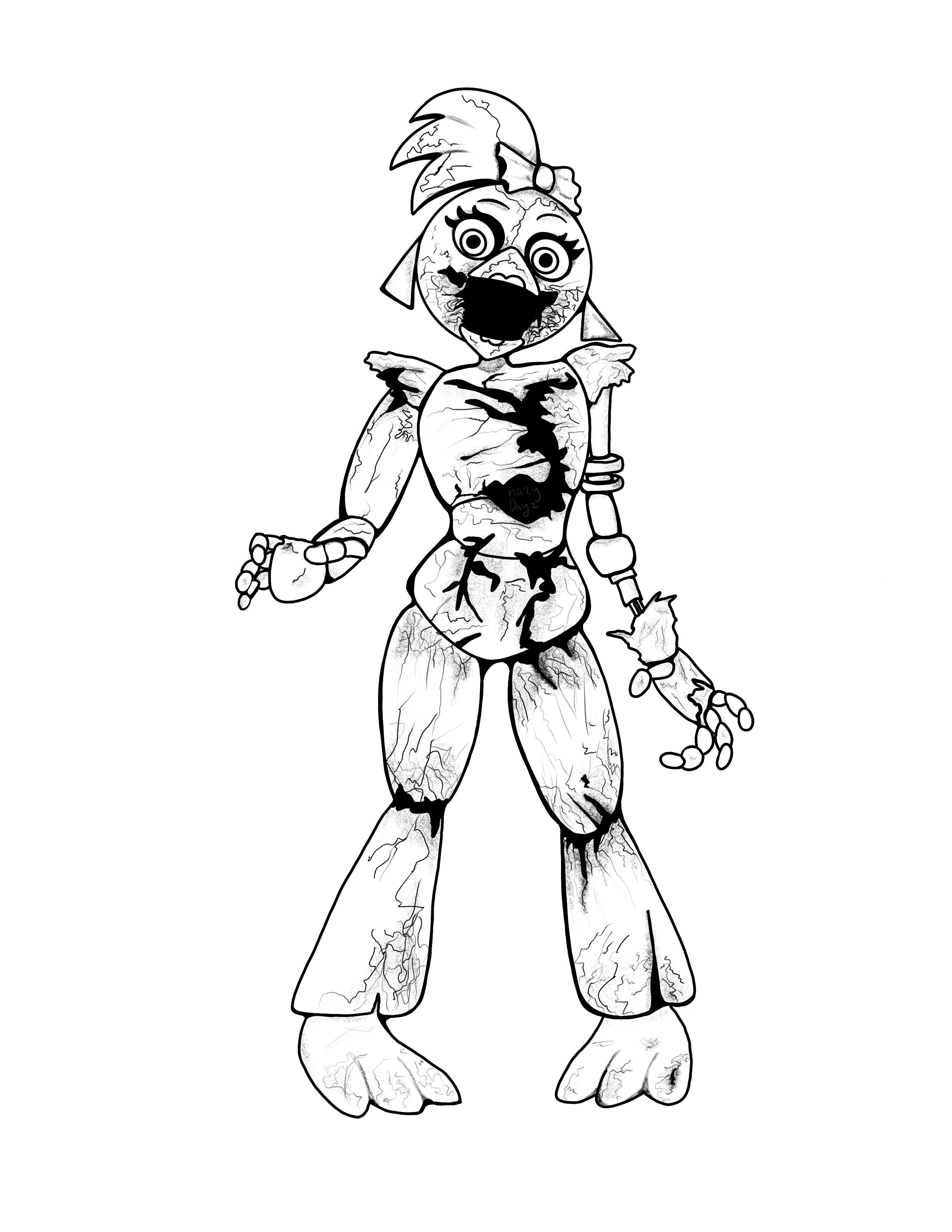 Line art only shattered glam chica by hazydayzart on