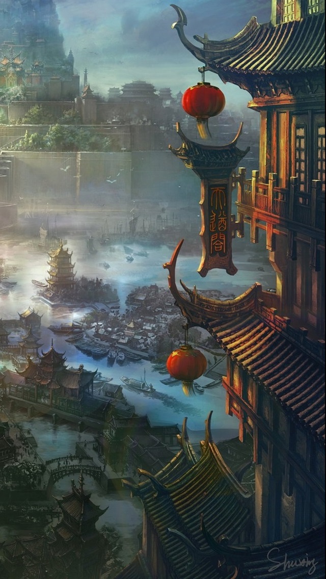 Ancient chinese city art painting x iphone scse wallpaper background picture image