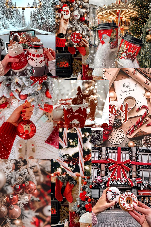 Christmas collage aesthetic ideas let it snow red collage
