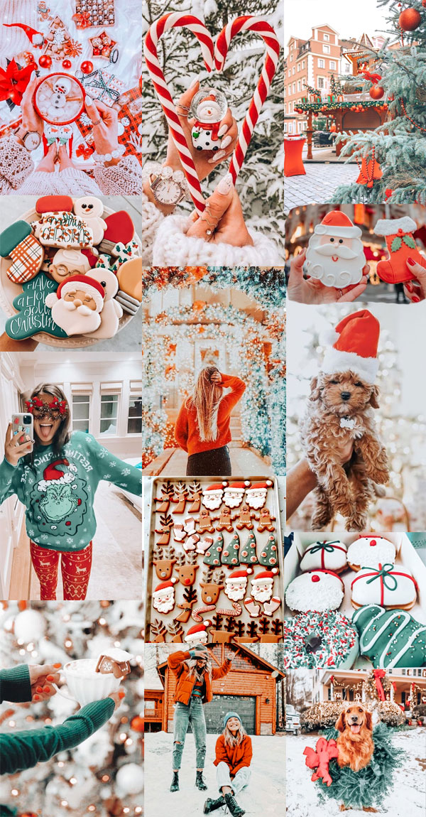 Christmas collage aesthetic ideas bright red and green collage