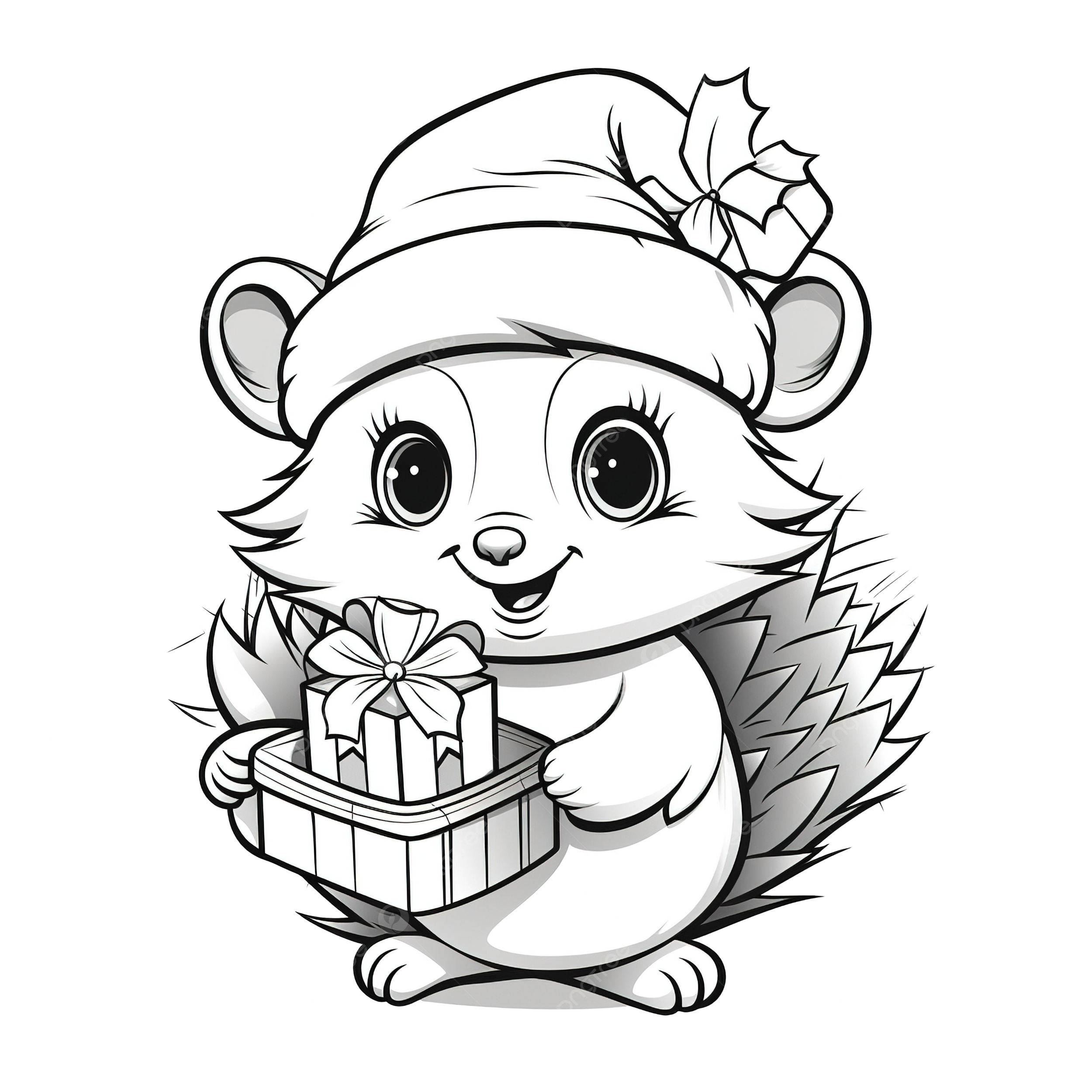 Happy christmas hedgehog coloring page outline cartoon vector illustration coloring pages winter coffee png transparent image and clipart for free download