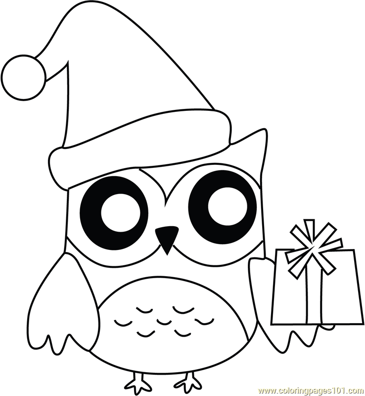 Owl with presents coloring page for kids