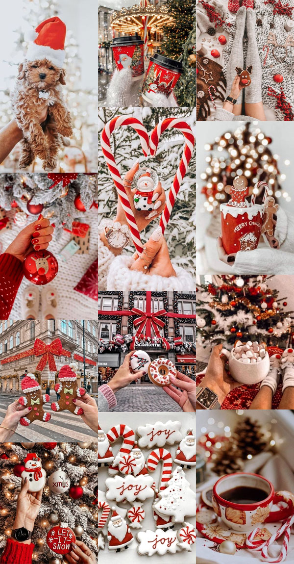 Christmas collage aesthetic ideas red and white collage