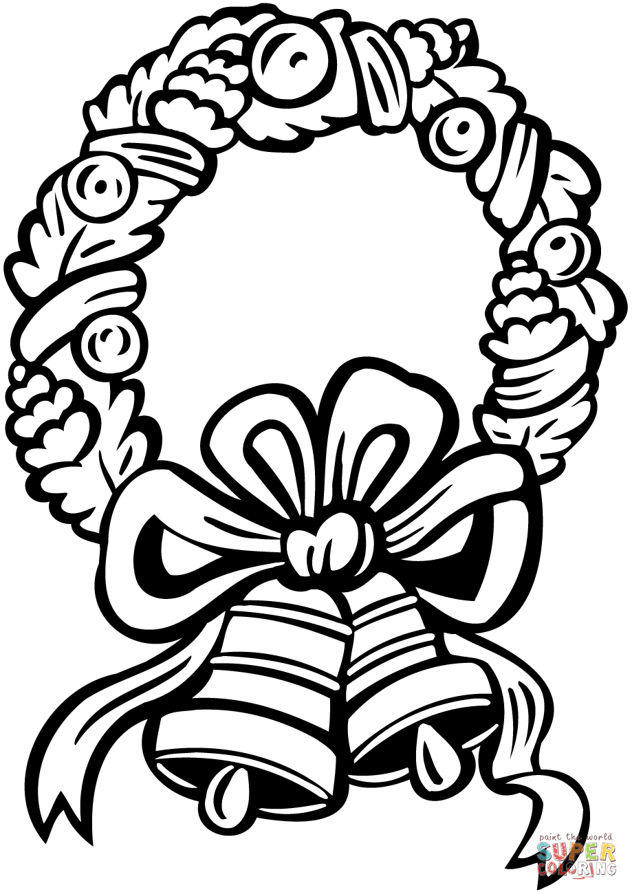 Christmas wreath with jingle bells coloring page free printable coloring pages