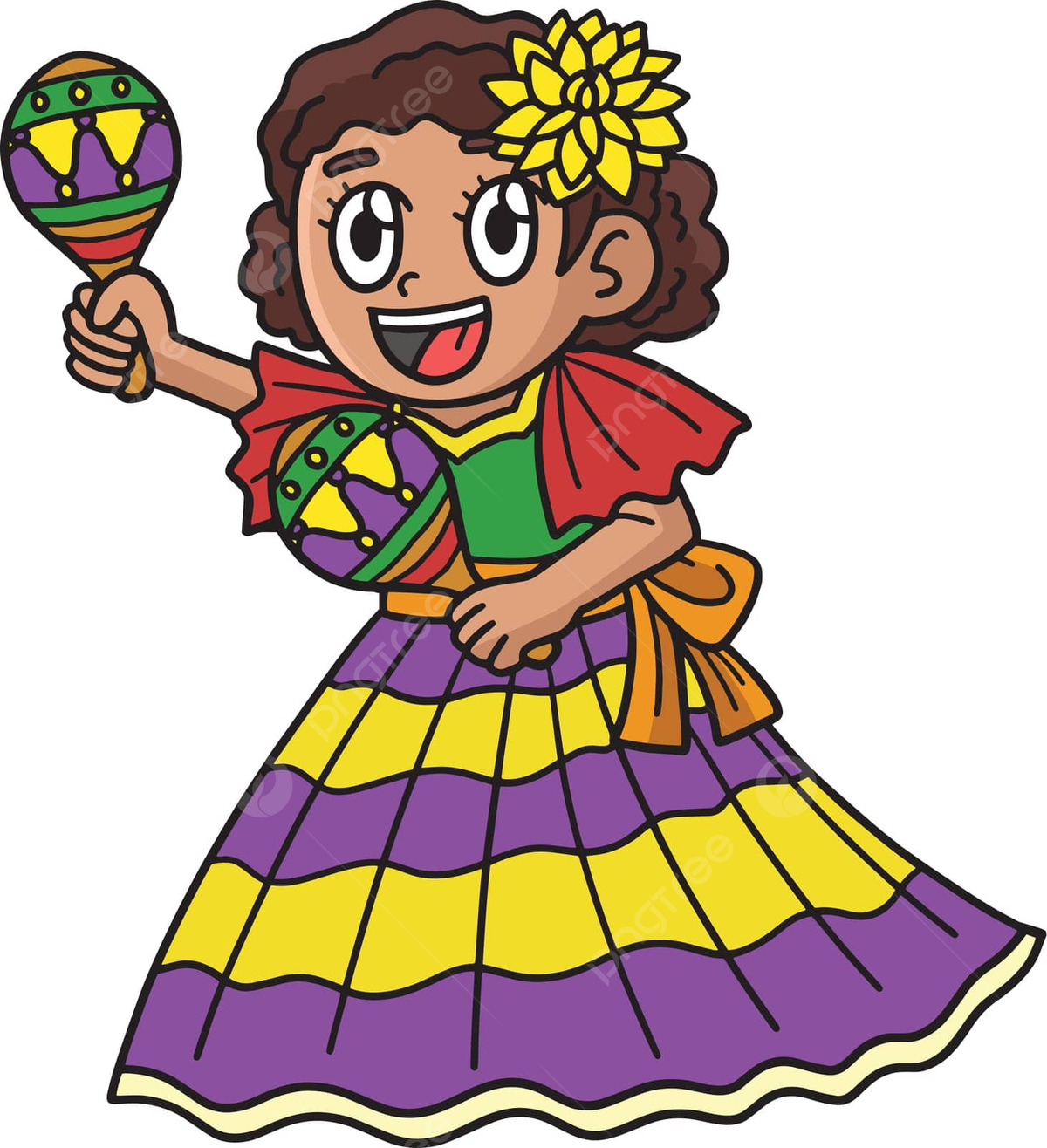 Cute cartoon clipart of girl with maracas celebrating cinco de mayo vector happy illustration colorful png and vector with transparent background for free download