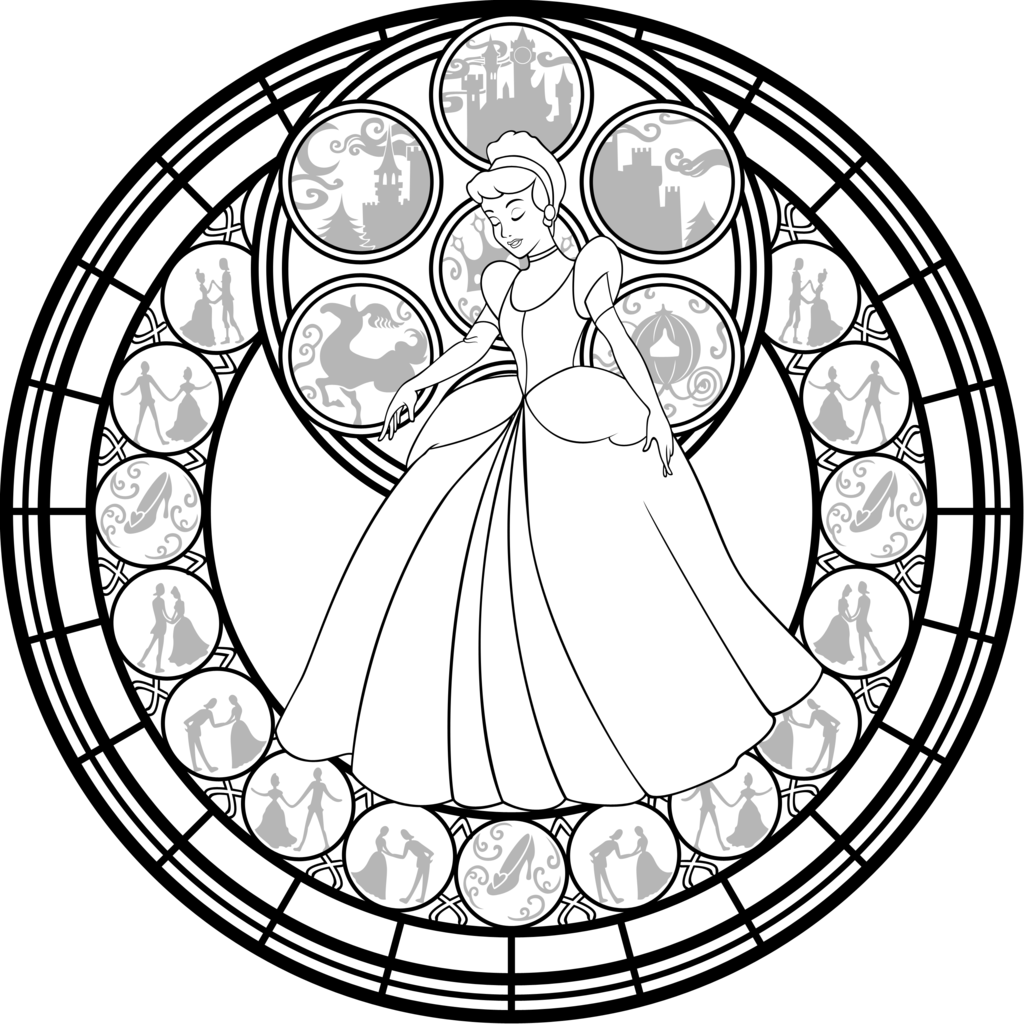 Cinderella stained glass vector line art by akili