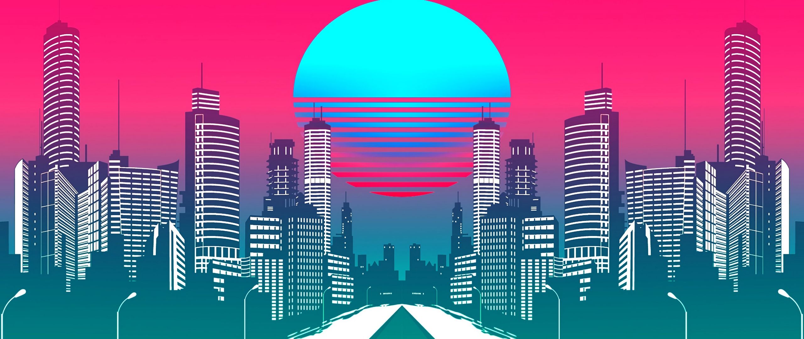 City With Retrowave Illustration With Background Of Sky And Stars HD  Vaporwave Wallpapers, HD Wallpapers