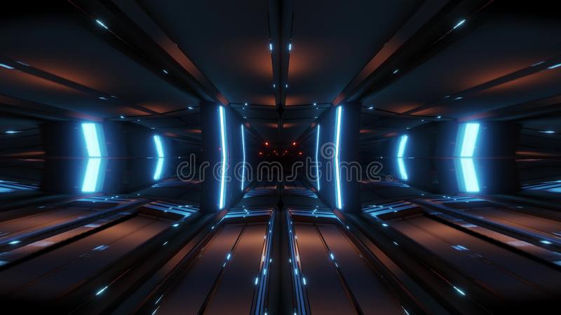 Clean style tunnel corridor background with blue glow background d rendering stock illustration