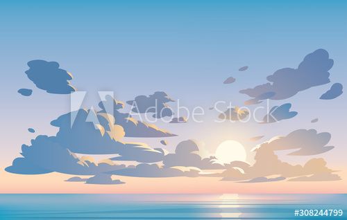 Vector landscape sky clouds sunset anime clean style background design