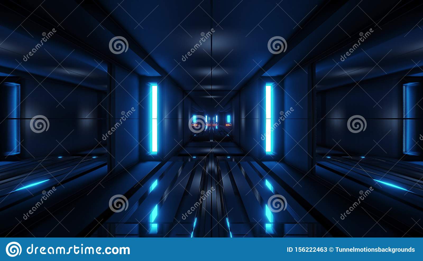 Clean style blck tunnel corridor background with blue glow background d rendering stock illustration