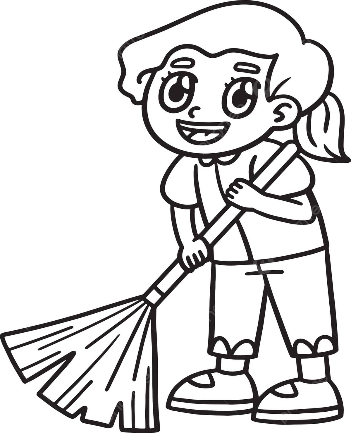 Earth day girl sweeping isolated coloring page isolated mother earth protect vector earth drawing girl drawing moth drawing png and vector with transparent background for free download