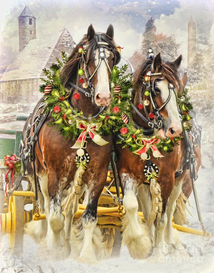 Christmas clydesdales digital art by trudi simmonds