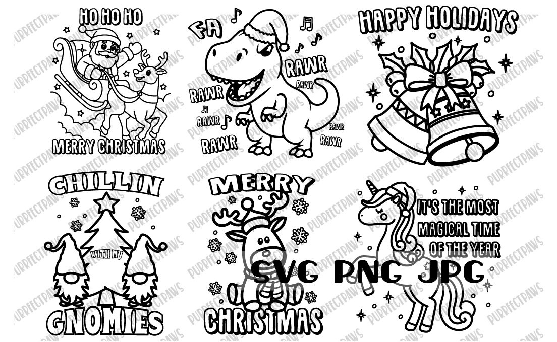 Merry christmas coloring bundle coloring page instant download svg png jpg