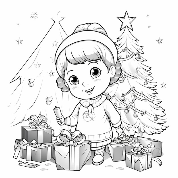 Premium ai image coelon christmas joy simple coloring page of a tree for little ones