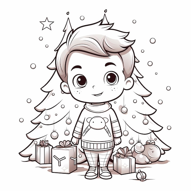Premium ai image coelon christmas joy simple coloring page of a tree for little ones