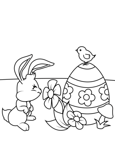 Desenho de coelho da pãscoa a cheirar uma flor para colorir desenhos para colorir e imprimir gratis